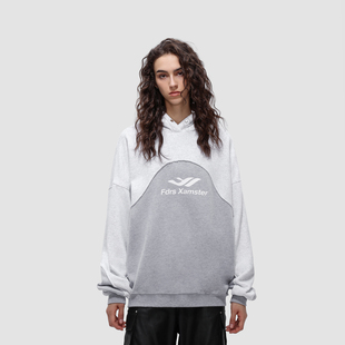 FDR 情侣宽松上衣 原创国潮弧度拼接重磅连帽卫衣男女春秋潮牌美式