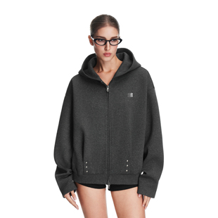 拉链开衫 宽松情侣装 上衣 铆钉闪粉连帽卫衣外套男女秋季 FDR官方店