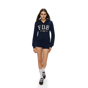 显瘦上衣开衫 复古logo印花拉链卫衣女春秋修身 外套 美式 FDR官方店