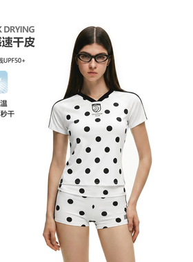 FDR官方店 美式甜心波点辣妹插肩修身球衣女2026夏季新款白色短袖
