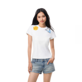 FDR官方店 体恤上衣 辣妹潮牌修身 花朵与蝴蝶印花短袖 t恤女夏季