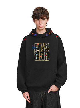 FDR官方店 美式图章高级感刺绣卫衣男女秋季重磅绣花宽松连帽上衣