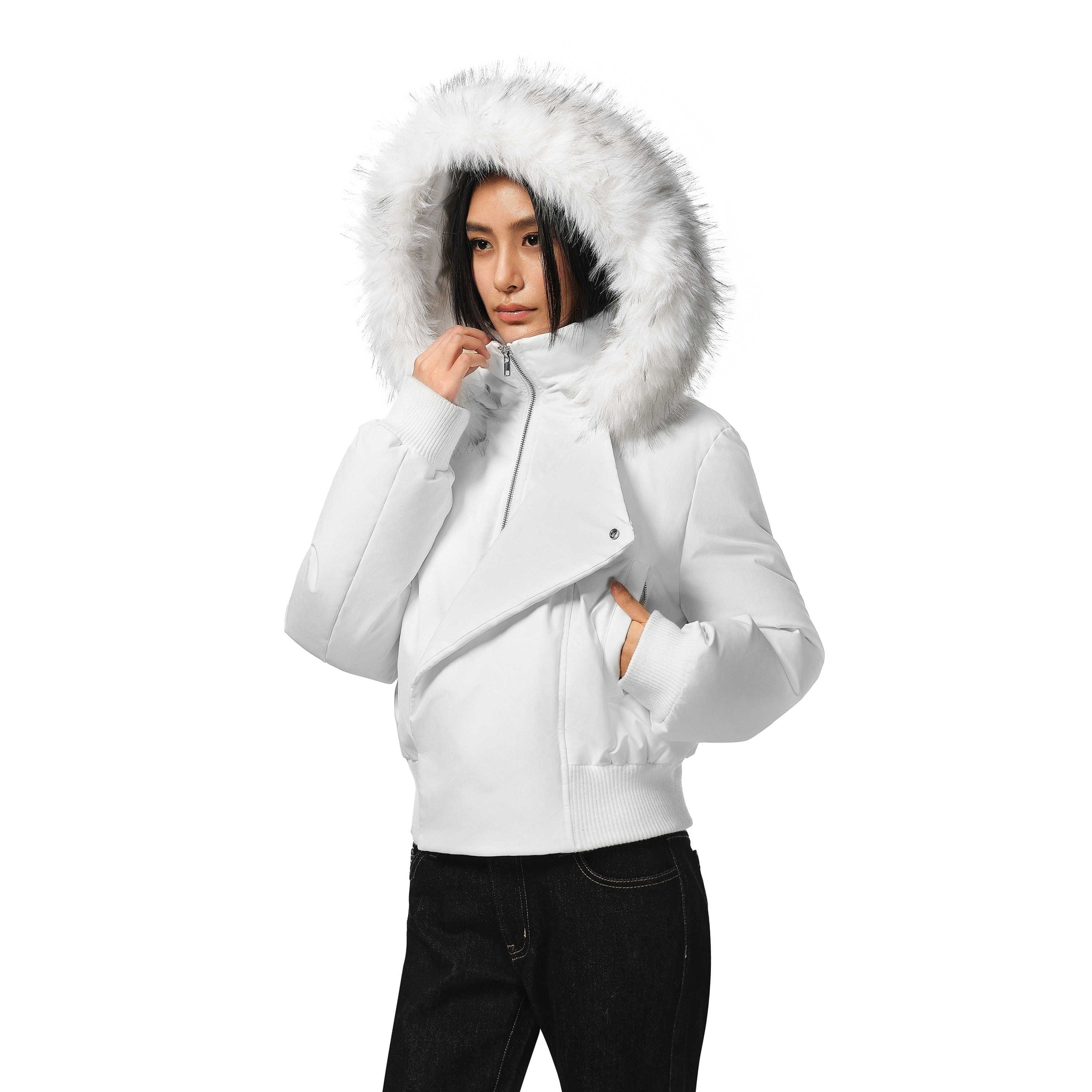 FDR官方店斜门襟毛领短款羽绒服