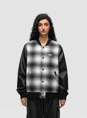 FDR 国潮美式格子毛呢棒球服外套男女春春季高街情侣宽松上衣夹克
