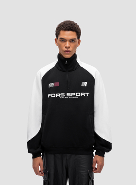 FDR原创新款国潮立领撞色半拉链卫衣男女字母印花情侣装百搭上衣