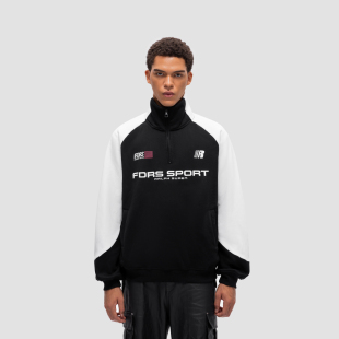 FDR原创新款 百搭上衣 国潮立领撞色半拉链卫衣男女字母印花情侣装