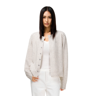 羊毛衫 FDR官方店 休闲慵懒针织衫 女春季 条纹黑灰圆领松弛毛衣开衫