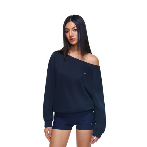 FDR官方店 蓄热保暖套头斜肩卫衣女春季运动显瘦一字肩长袖上衣