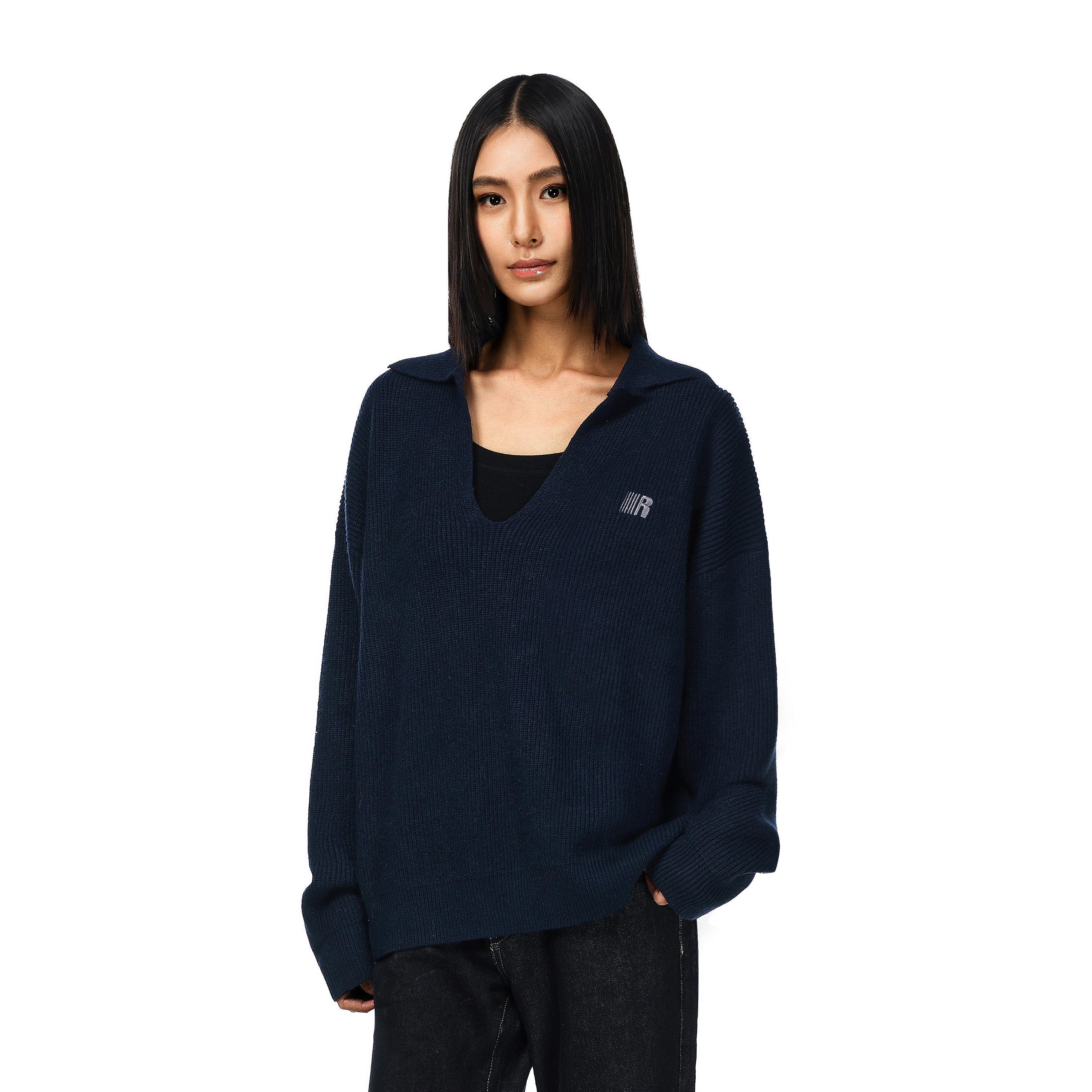 FDR官方店V领坑条毛衣针织衫