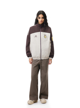 FDR官方店 美式复古拼接撞色织带徽章数字立领外套男女秋运动上衣