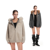 2025秋冬可外穿厚开衫 FDR 慵懒高级感针织衫 男豹纹毛领毛衣外套女