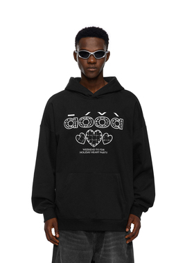 FDR官方店 小香风贴布爱心绣花连帽卫衣男女春季宽松情侣帽衫上衣