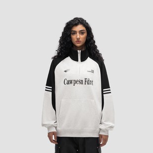 高街情侣宽松插肩上衣 美式 FDR 国潮拼接高领半拉链卫衣男女春春季