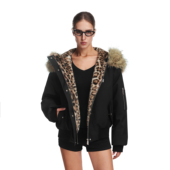 连帽保暖棉服女款 FDR官方店 厚外套男款 豹纹毛领美式 2025冬季 新款