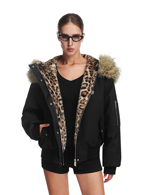 FDR官方店 2025冬季新款厚外套男款豹纹毛领美式连帽保暖棉服女款