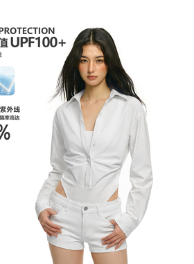 FDR官方店 UPF100+防晒凉感假两件衬衣连体修身白色外套衬衫女款