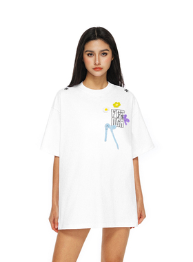 FDR官方店 “花园漫步”绣花短袖T恤男女夏季宽松潮牌情侣装上衣