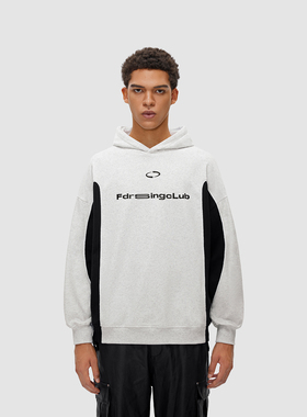 FDR 国潮侧拼撞色印花连帽卫衣男女春春季潮牌高街情侣装宽松上衣