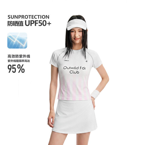 FDR官方店 辣妹运动渐变条纹插肩修身球衣T恤女跑步健身短袖tee