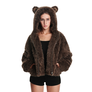 上衣 秋冬加厚羊羔毛拉链开衫 FDR官方店 辣妹连帽耳朵毛毛外套女款