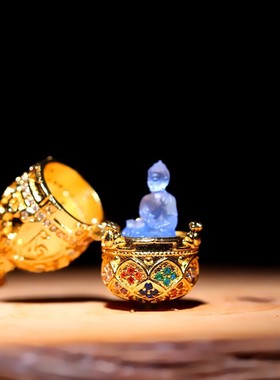 花开见佛微镶锆石琉璃小佛像随身礼佛龛多功能吊坠车挂饰香囊装藏