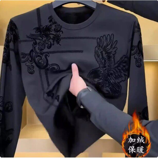 清仓捡漏秋冬季新款圆领套头卫衣加绒加厚保暖提花高街美式上衣服