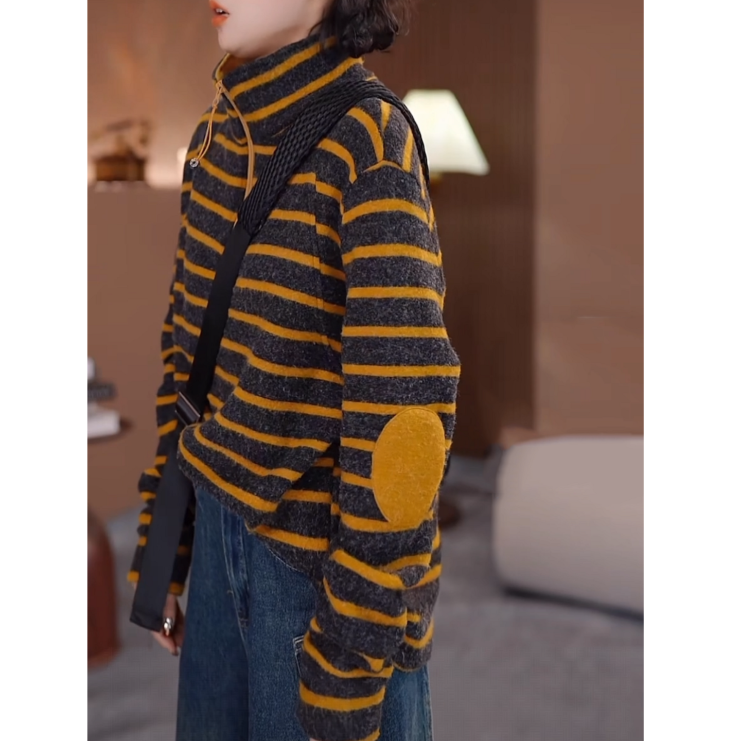 撞色条纹半拉链套头卫衣女秋冬新款减龄显瘦打底衫休闲宽松上衣