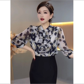 新款 女2026春夏季 洋气质减龄百搭显瘦衬衣 衬衫 莫奈花园轻奢七分袖