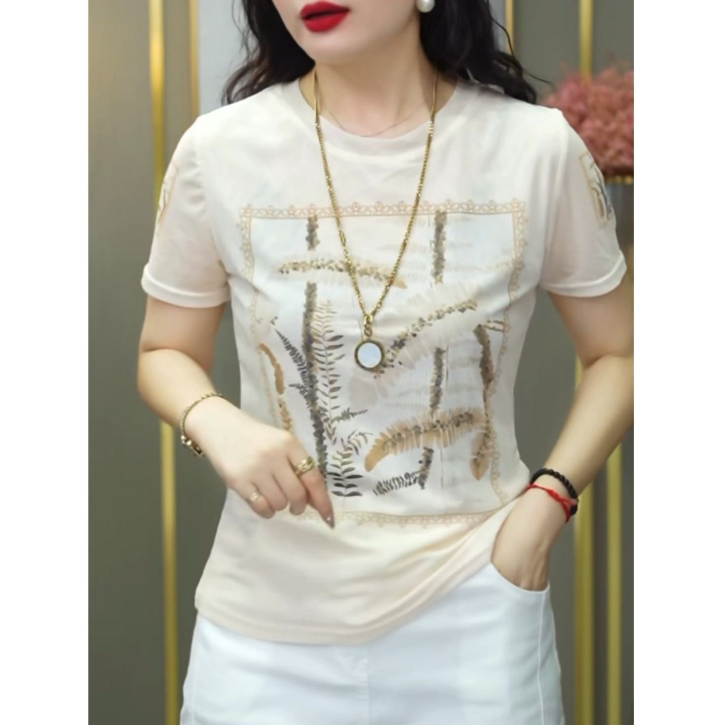 【送运费险】时尚印花网纱短袖女图片