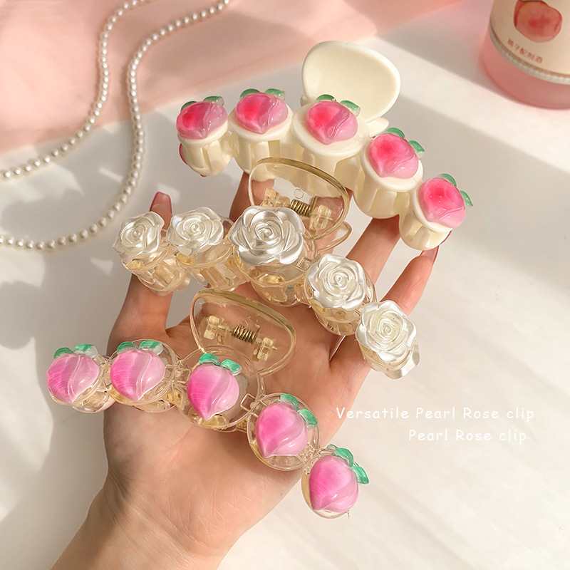 水蜜桃抓夹发夹女山茶花鲨鱼夹网红2022新款元气少女发抓发卡头饰