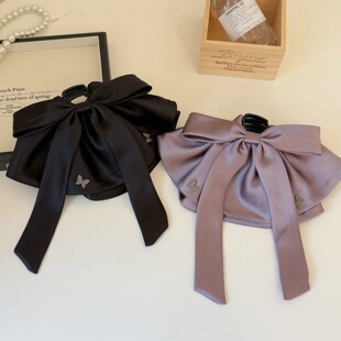 网红新款超大号缎面质感气质弹簧夹顶夹发夹发饰蝴蝶结少女日韩