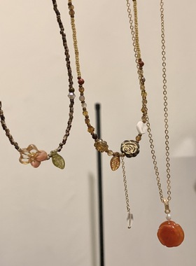 【冬日暖阳】复古棕色系小众百搭串珠项链 锁骨链