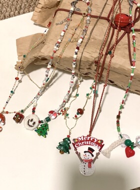 爆款圣诞米珠项链合金滴油圣诞老人雪花吊坠锁骨链