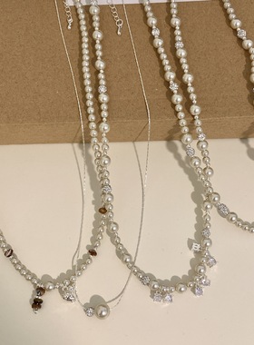 韩系小众珍珠项链时尚高级感锆石珍珠锁骨链秋冬颈链女