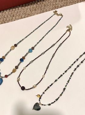 新中式极细叠戴项链闪亮黑晶宝石串珠女轻奢吊坠小众百搭饰品