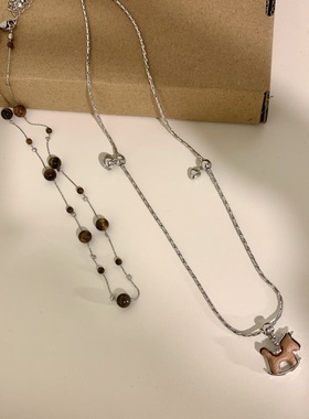 法式轻奢渐变虎眼石隔珠简约气质复古小众颈链天然石毛衣链木马项