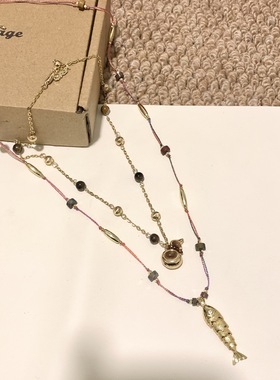 手作鱼和福禄复古小众vintage线绳石头珠项链饰新中式项链