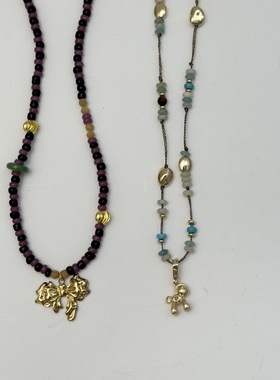 新款小马吊坠项链女小众设计感高级轻奢气质百搭串珠项链紫蝴蝶项