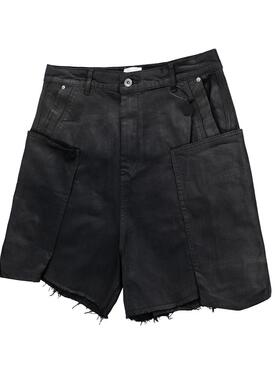 RO风格刷蜡涂层水洗毛边多口袋休闲百搭牛仔工装五分暗黑风短裤男