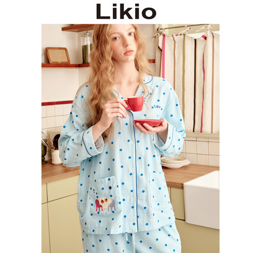 Likio 原创设计 刺绣波点印花磨毛睡衣
