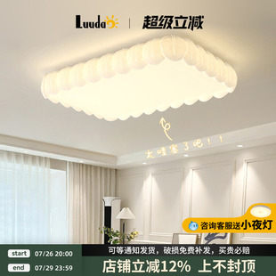 羽毛长方形卧室吸顶灯奶油风吊灯 全光谱客厅灯现代简约2025年新款