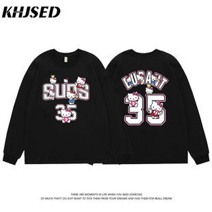 美式杜兰特&哈喽kitty印花重磅纯棉圆领长短袖t恤男ins潮休闲上衣