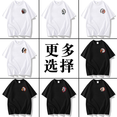 美式复古印第安人头像图案印花短袖T恤衣服体恤服装打底文化衫潮