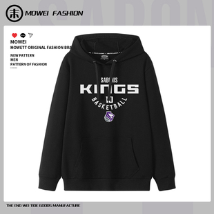 国王队萨博尼斯10号连帽卫衣男美式休闲篮球训练服秋冬加绒外套