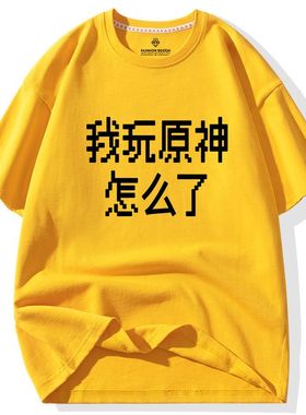 BBS恶搞原神黑色我玩原神怎么了纯棉短袖T恤宽松休闲男士夏季衣服