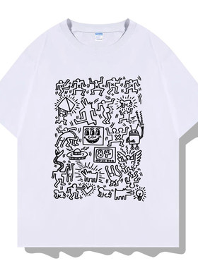 凯斯哈林Keith Haring图案印花周边情侣装男女短袖T恤衫衣服半袖