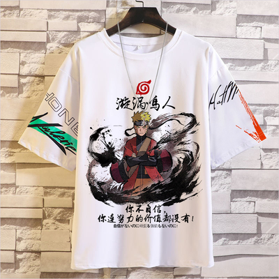 短袖t恤男夏装ins火影忍者联名动漫衣服夏季半袖宽松大码潮牌体恤