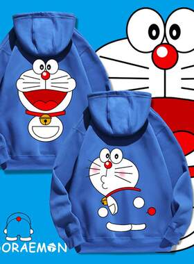 机器猫连帽卫衣日系动漫哆啦A梦加绒宽松衣服曾小贤同款外套男潮