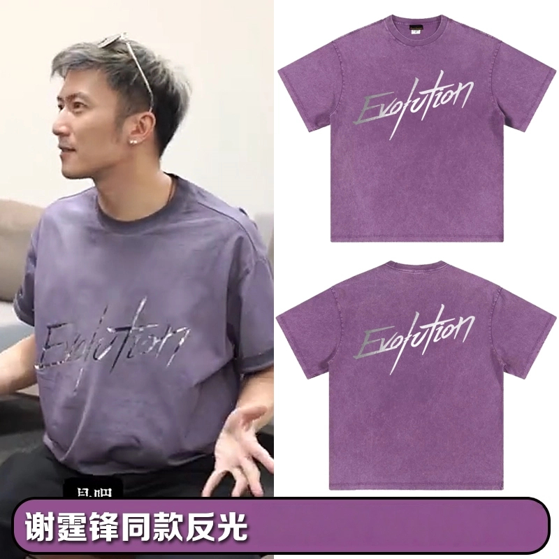谢霆锋演唱会2025同款水洗紫色重磅周边T恤反光纯棉短袖应援衣服