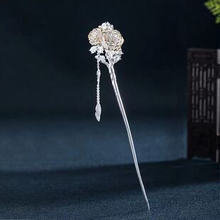 十二月令牡丹花S925银发簪复古简约现代古风汉服盘发头饰簪子礼物